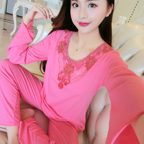 Sleepwear Lady Long Sleeve Pure Cotton Spring Autumn Summer Womens Autumn Style Full Cotton Fall Korean Version Spring Clothing Two Suits Home Suits