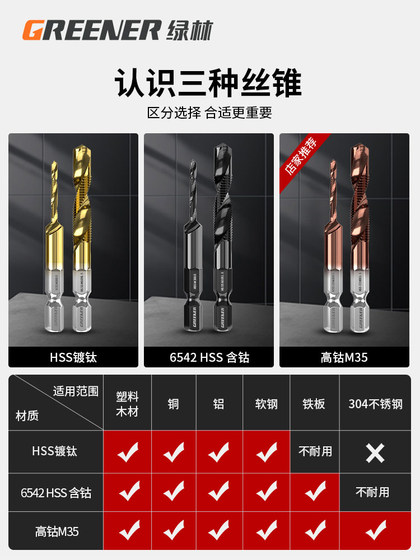 녹색 산림 드릴링 및 공격 기계 복합 탭 탭 테이프 드릴 비트 스파이럴 스테인리스 스틸 특수 태핑 M4 녹색 산림 드릴링 및 공격 기계 복합 탭 탭 테이프 드릴 비트 스파이럴 스테인리스 스틸 특수 태핑 M4
