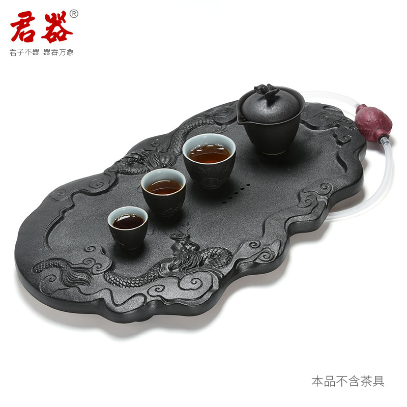 Jun ware, black pottery kung fu tea tray was dry ceramic tea sets of household contracted tea set drainage saucer dish dragon age