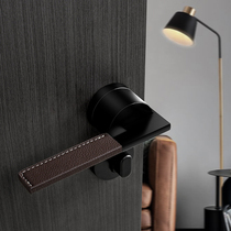 Oubao door lock light luxury modern minimalist leather door handle indoor home bedroom silent door lock Nordic wooden door lock