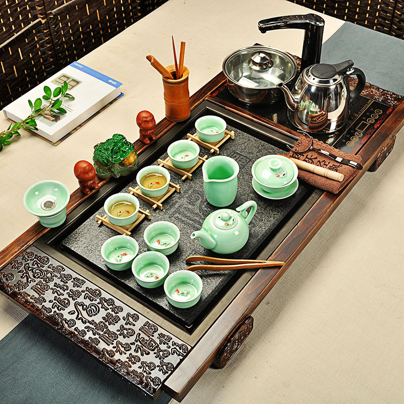 Hui, make tea set suits for your up kung fu tea sets of household ceramics induction cooker of a complete set of solid wood tea tray