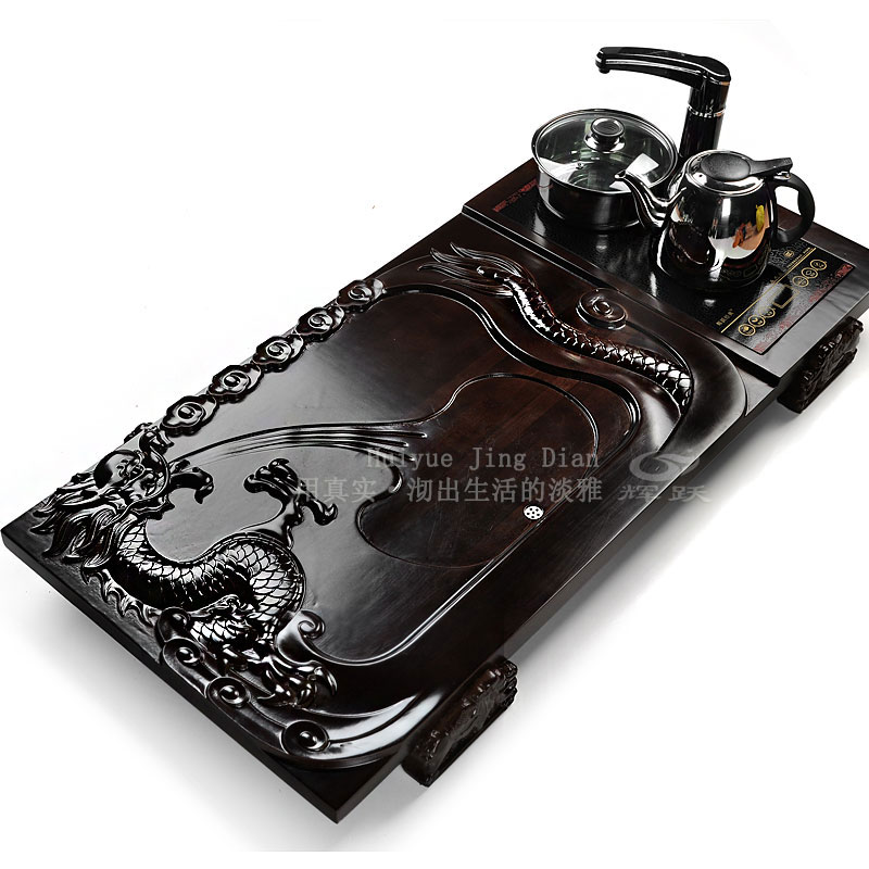 Fai jump your up ceramic tea set of a complete set of ice crack kungfu induction cooker, the whole piece of solid wood tea tray