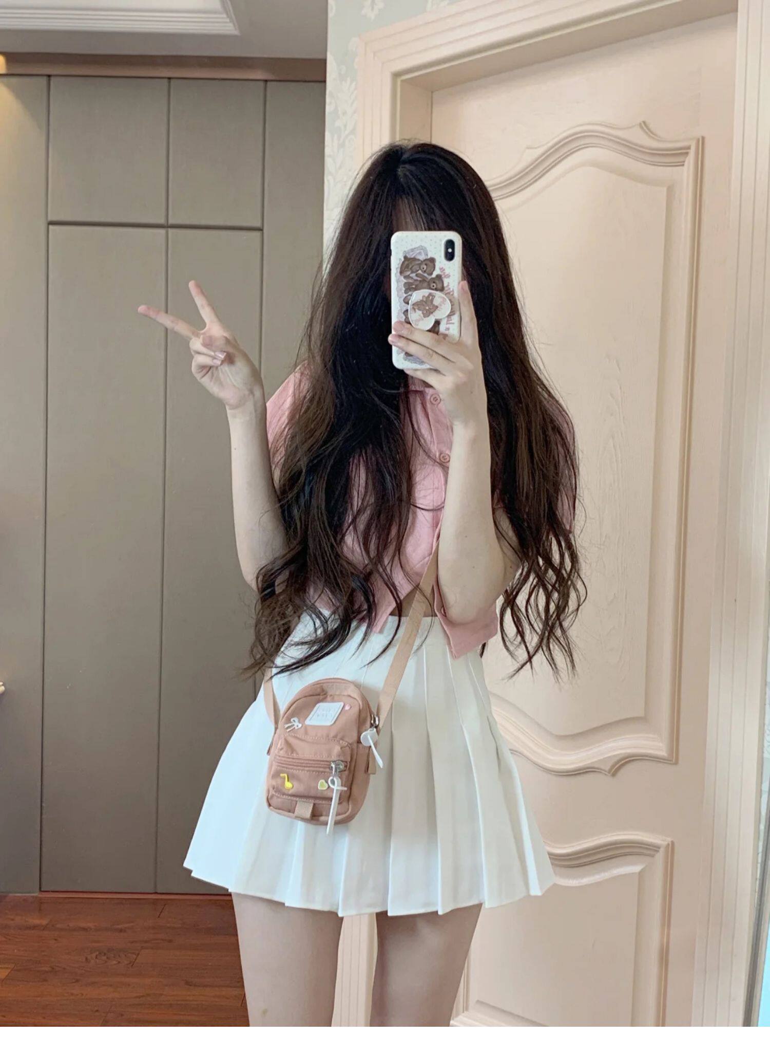 小由mona 白色短款百褶裙女高腰显瘦显高a字短裙子学院风jk半身裙