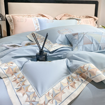 Upscale light extravaganza 100 full cotton four sets of minimalist embroidery wide edge quilt cover bed linen 1 8 pure cotton bed bedding