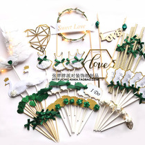 Zhang Fat party green forest system into a stable atmosphere Gold green wedding dessert table decoration plug-in paper