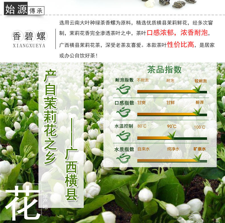 2020茉莉花茶叶 车里湾 浓香横县茉莉花茶雪螺香碧螺500g礼盒