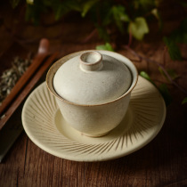Jingdezhen ceramic bowl Handmade coarse pottery powder lead Bowl grass ash glaze cover Bowl Open piece can raise Snow Walking series