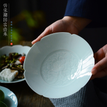 Imitation Song Hutian kiln pot supporting tableware celadon plate Chinese dried fruit plate snack plate snack tea dish Japanese handmade plate