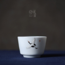 Jingdezhen hand-painted three-dimensional crane sweet white glaze tea cup Ruihe picture product Cup Master Cup Single Cup ceramic tea ware
