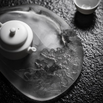 Six creative ink resin dry bubble tray tea tray pot carving antique law glass dry bubble tea set