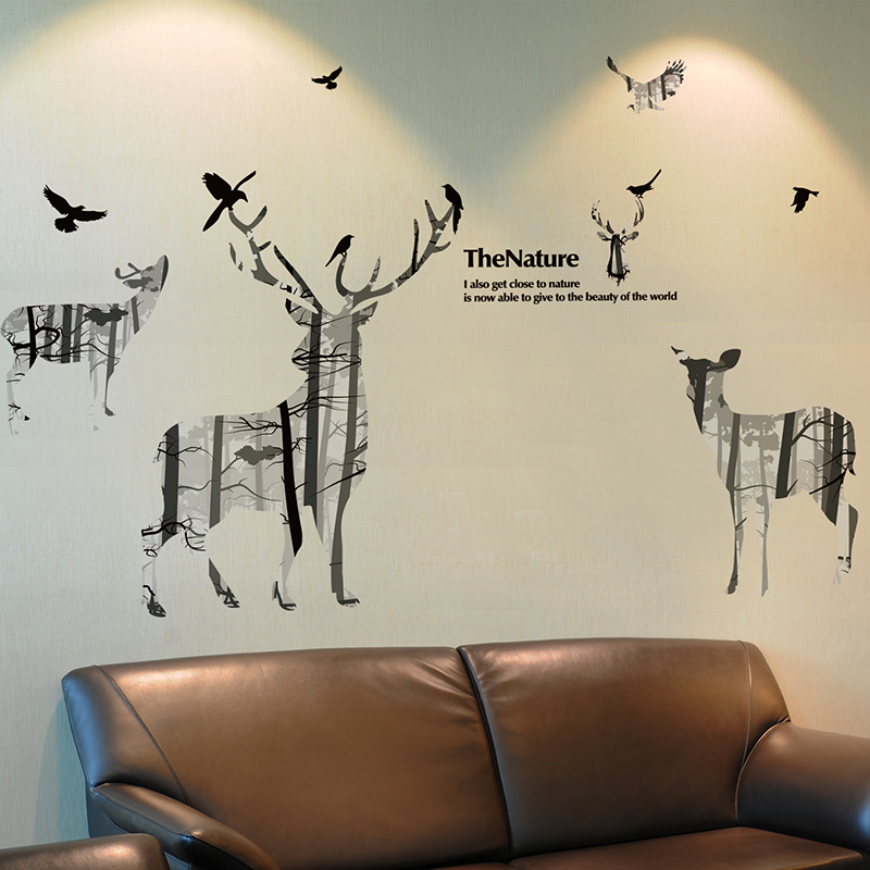 森林个性卧室房间壁画客厅沙发电视背景墙贴纸贴画鹿墙壁纸装饰品产品展示图5