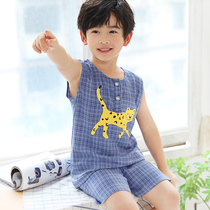 (Broken Code Clearance) Cotton Pajamas Kids Boys Summer Thin Sleeveless Short Sleeve Shorts Boys Vest Sets