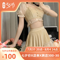 2022 new female summer split bathing suit with high waist flat angle Andromeda Fanins student conservative strap swimsuit