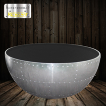 Japan-style Liuding Aluminum Leather Large Saucer Type Semicircle Bowl Shaped Round Living Room Glass Creative Furniture Tea Table Big Bowl tea table