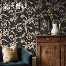 American original imported retro American European wall paper vine flower living room bedroom film and television Wall background wall wallpaper Black