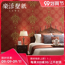 New Chinese bedroom living room hotel wedding room red wallpaper Chinese knot retro background wall wallpaper script killing national tide