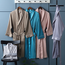 Bathrobe Womens long summer nightgown thin simulation silk pajamas Bathrobe Mens ratio pure cotton water absorption quick-drying ice silk customization
