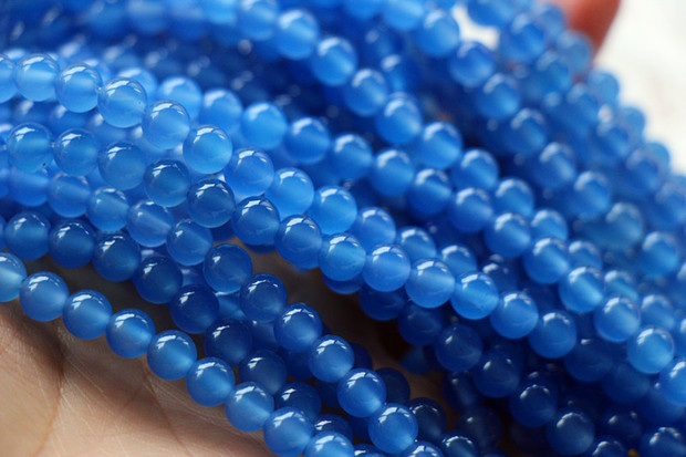 天然巴西蓝玛瑙蓝玉髓圆珠散珠6mmdiy手工饰品半成品
