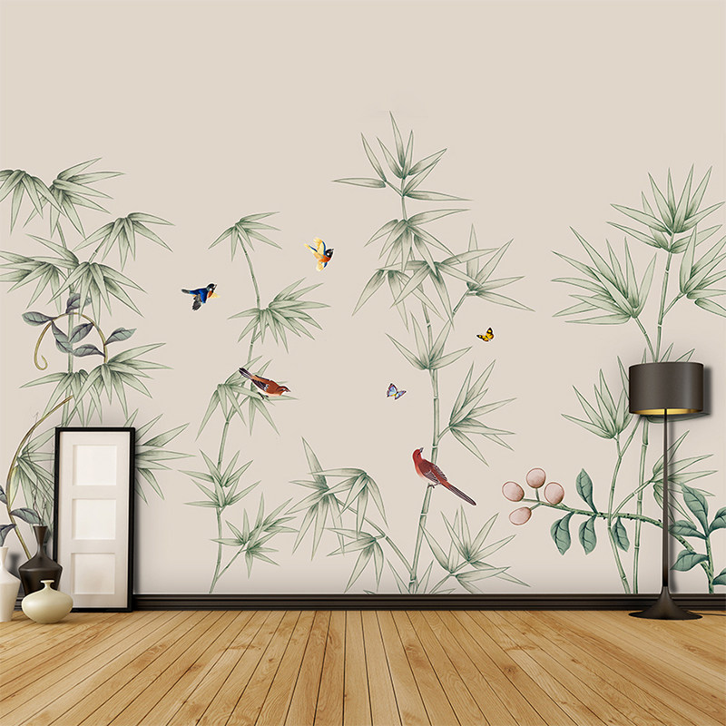 中国风竹子工笔墙贴画客厅书房玄关背景墙壁装饰贴纸自粘墙纸贴画