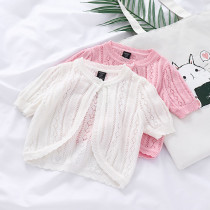 Baby cardigan Princess 6 months baby air conditioning shirt Summer short sleeve thin section cotton 8 girls knitted shawl jacket