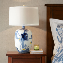 Chinese ceramic table lamp bedroom bedside classic ink hand-painted Chinese painting ceramic bedside lamp personality retro creativity