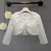Girls shawl small coat Spring and Autumn girls long-sleeved dress Lace cardigan in the big child princess yarn skirt outside the cloak