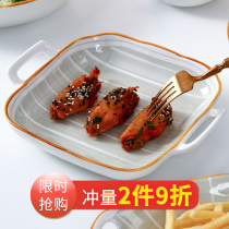 Double ear baking tray Home Ceramic Dishes Oven Baked rice trays Creative Net Red microwave oven Special handle baking bowls