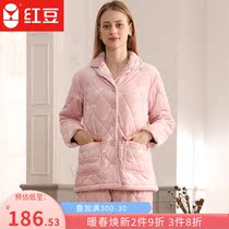 Red beans new autumn and winter warm and comfortable womens cartoon print parent-child cotton home clothes