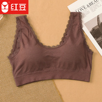 Red Bean Ladys Breathable Lingerie Hand Tray Cup Massage Underwire Free Bra Thin Cup Lace Breathable Sexy Bra
