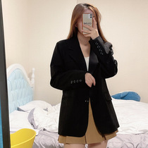 Black Superior Sense Homemade Small Suit Jacket Woman Han Version Loose Casual Loose professional woman West suit jacket jacket