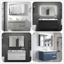 White gray black blue multi-layer solid wood paint-free board hanging cabinet Nordic bathroom smart mirror cabinet bathroom ceramic washbasin