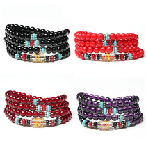 Crystal stall multi-color crystal bracelet imitation Garnet obsidian multi-Circle Bracelet six-character proverbs for men and women accessories