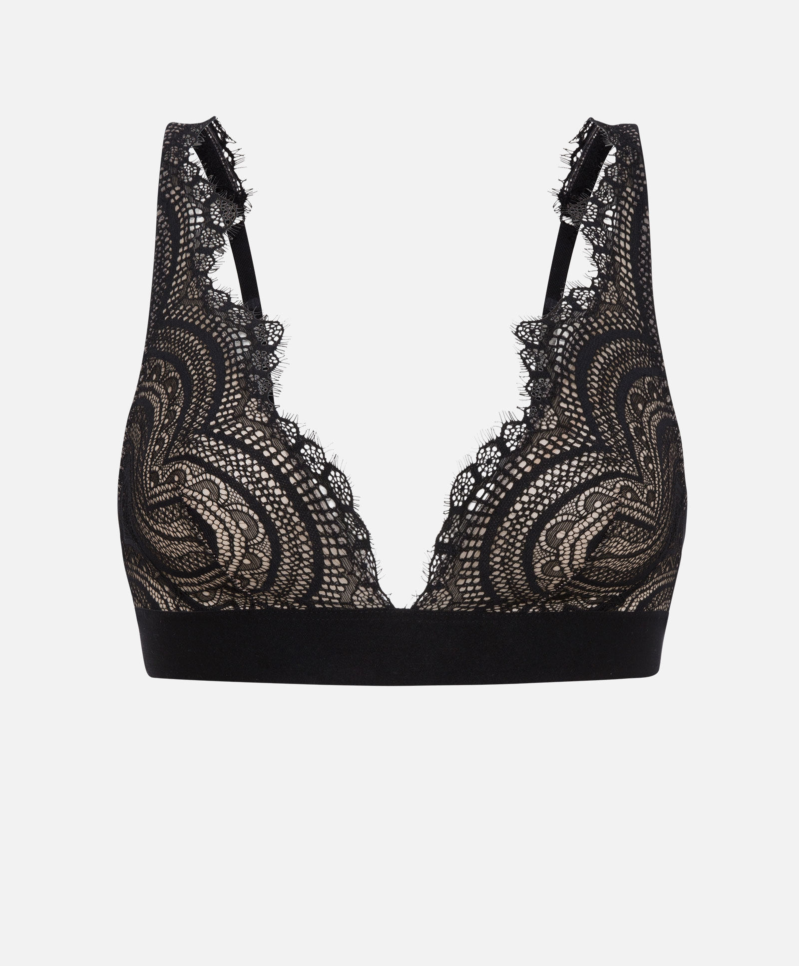 oysho 轻薄蕾丝v领无胸垫无插片全罩杯无钢圈文胸 30160580800