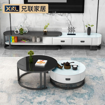 Light luxury TV cabinet tea table combination set wall cabinet modern simple small apartment living room Nordic telescopic TV cabinet