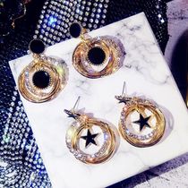 (2019 latest model)Star black round earrings trendy Korean temperament long sparkling diamond earrings net red earrings female