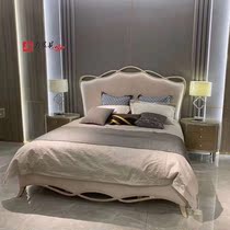 Custom American furniture Light luxury solid wood double bed European master bedroom full solid wood layer leather wedding bed 1 8 meters art