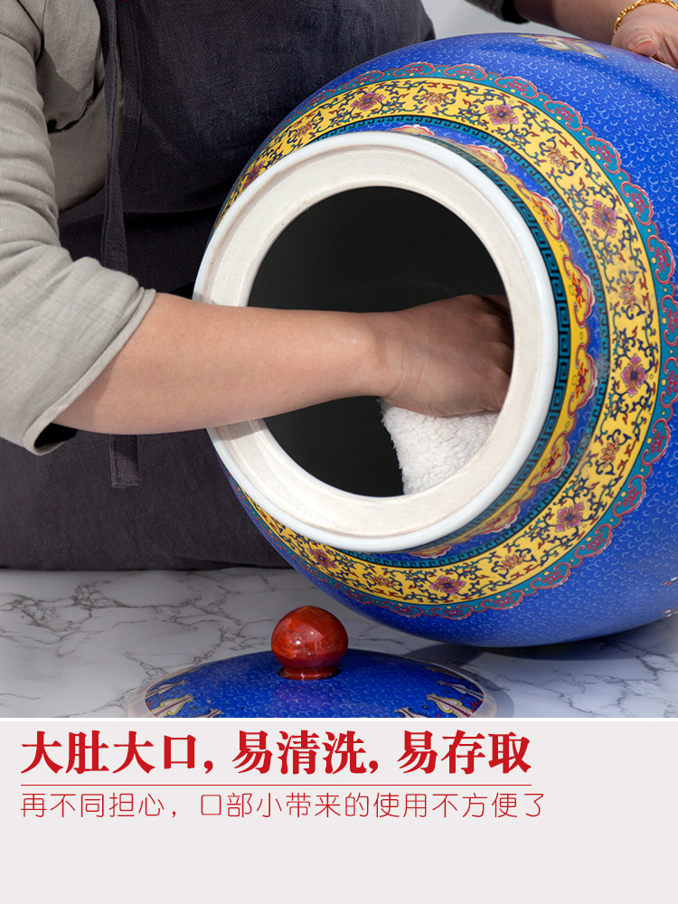 Jingdezhen ceramic barrel ricer box 20 jins 30 jins of 50 pounds to take rice storage box cover household moistureproof insect - resistant rice pot