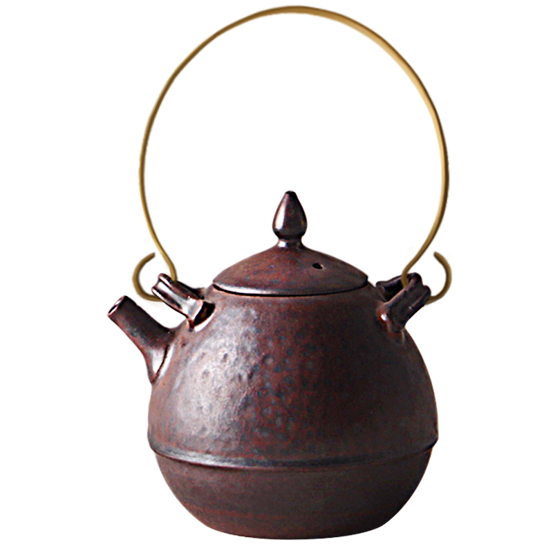 About Nine soil Japanese checking ceramic antique copper girder pot handle kung fu tea teapot tea pot of zen household