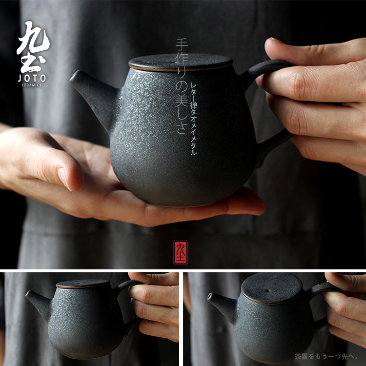 About Nine soil manual Japanese black glaze thick ceramic teapot retro Taiwan kungfu tea set hand grasp pot pot of tea of household