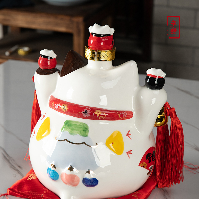 Empty wine bottle furnishing articles of jingdezhen ceramics plutus cat three catties process creative hip flask jugs home decoration