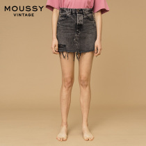 MOUSSY Vintage spring and Autumn new raw edge hole denim hip skirt 025DAC11-2970