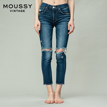 MOUSSY Vintage spring and Autumn new natural waist washed hole small feet jeans 010BAC12-2690