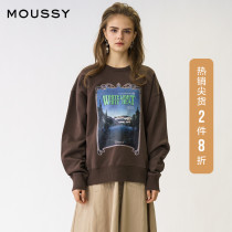 MOUSSY spring new vintage poster printing crew neck loose casual sweater 010DAE90-5950