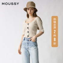 MOUSSY Spring and Autumn new LOTUS leaf sleeve button-type slim pullover sweater 010DAS70-6230