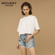 MOUSSY Vintage spring and autumn new round neck short paragraph loose short-sleeved T-shirt women 025DA780-6300