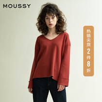 MOUSSY 20 new solid color V-neck front short back long off-the-shoulder sweater 010DSG70-0360