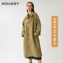 MOUSSY spring new solid color lapel long temperament wool coat coat 010DAG30-6430