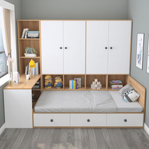 Small apartment childrens tatami bed cabinet Integrated Space storage bedroom bookcase wardrobe combination bed can be customized