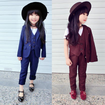 Girl suit suit foreign-style childrens fashion vest Spring and Autumn Korean black dress girl small suit three-piece set
