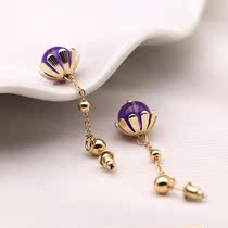 Sweet Purple Crystal Powder Jade Medullary Pendant Brief about 100 hitch a little fresher earrings for office workers Chrysanthemum Ear nails long earrings